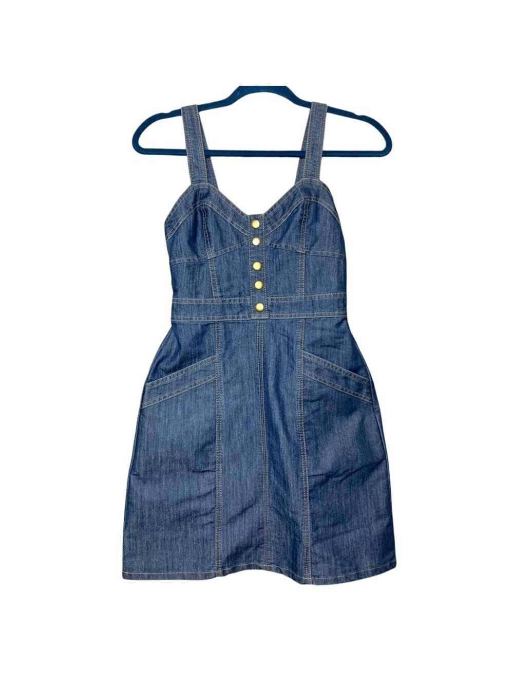 Vintage Lone Star Cowgirl Denim Dress Sz XS Blue Sweatheart Neckline Western Y2K - Picture 4 of 14